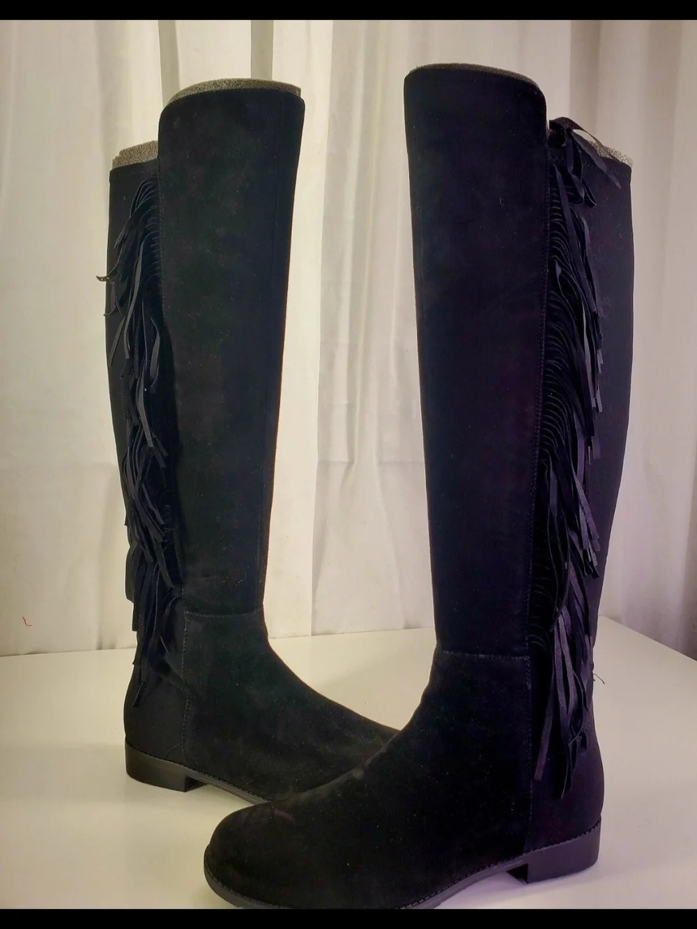 Marc Fisher Women's Black Genuine Suede Fringe Knee-High Riding Boots  Sz.9M